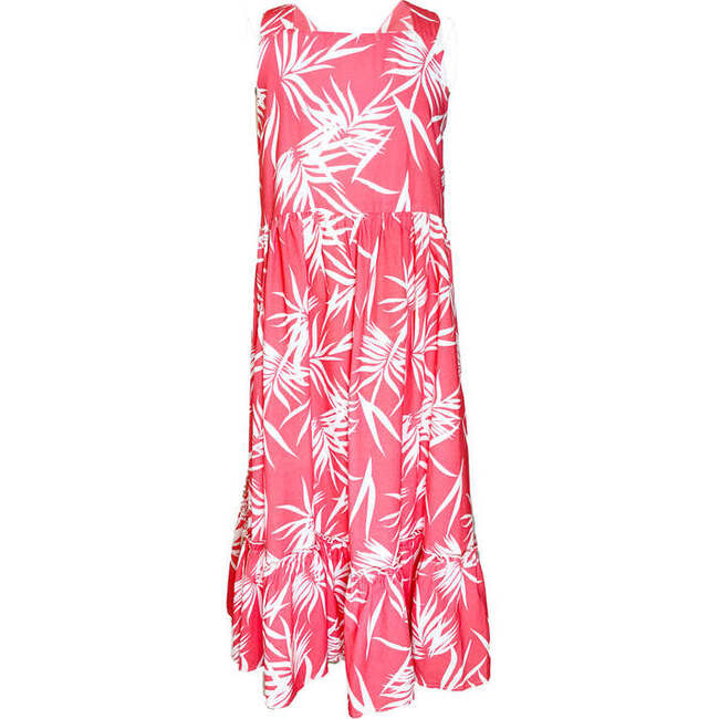 Coastline Maxi Dress With Adjustable Shoulder Straps, Pink And White