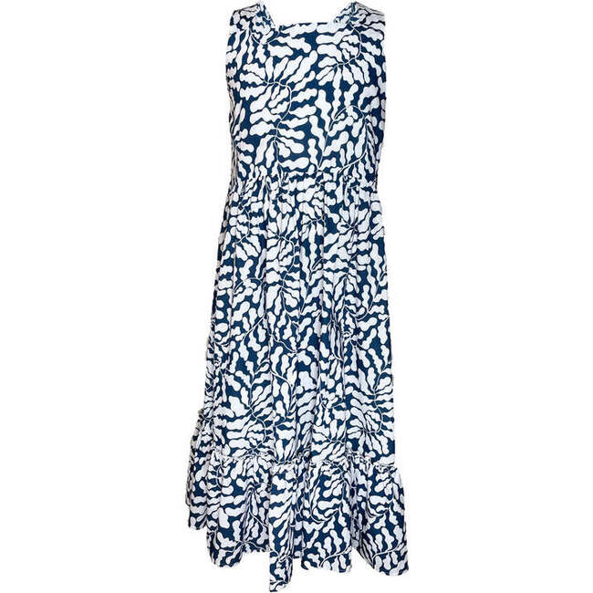 Coastline Maxi Dress With Adjustable Shoulder Straps, Navy And White