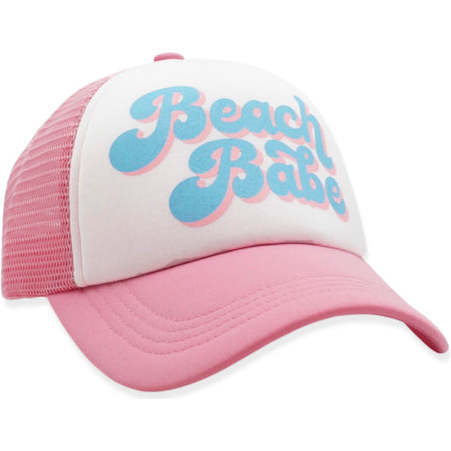 Beach Babe Trucker Hat, Pink And White - Hats - 1