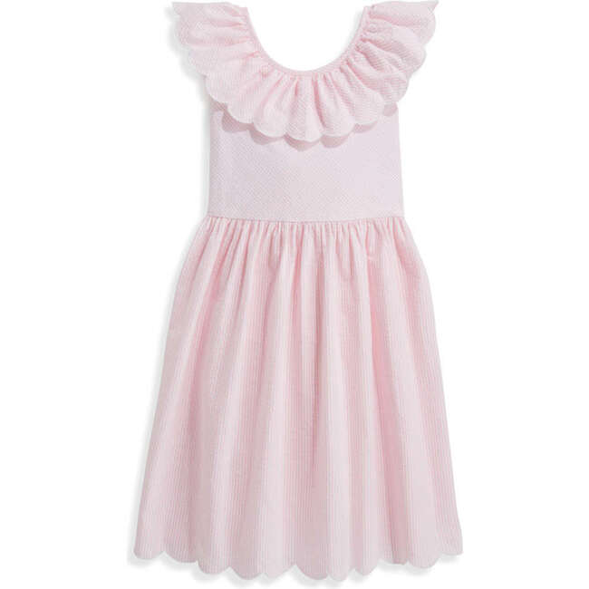 Sloane Scalloped Dress, Pink Seersucker Stripe