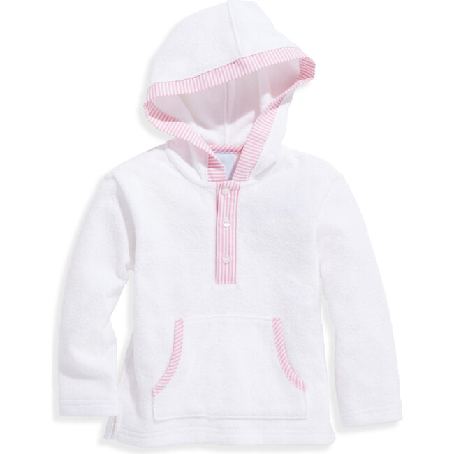 Terry Cortland Hoodie With Kangaroo-Style Pocket, White And Pink