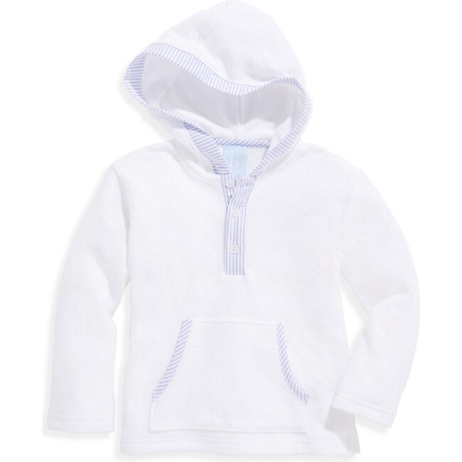 Terry Cortland Hoodie With Kangaroo-Style Pocket, White And Blue