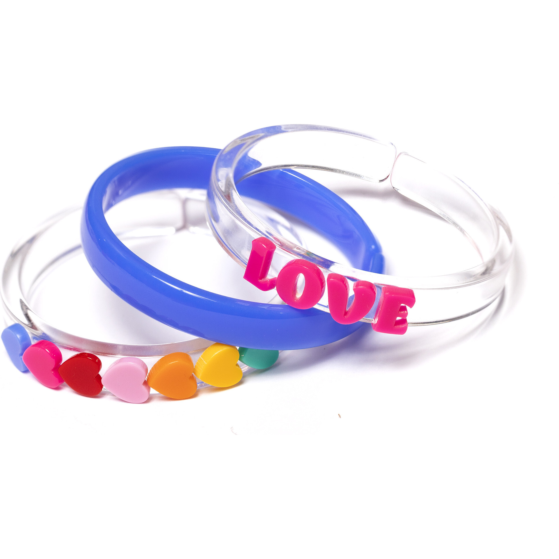 Lilies & Roses- Love & Hearts Rainbow Blue Bangles (Set of 3) - Bracelets - 1