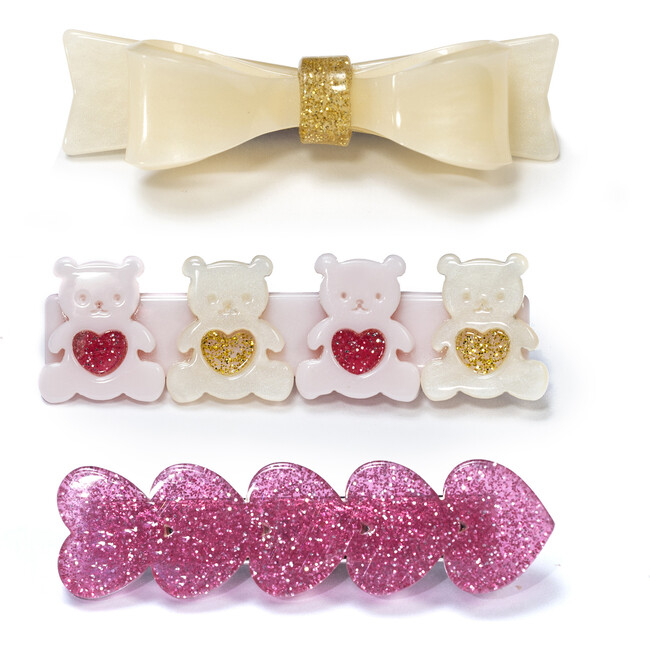 Lilies & Roses- Bear with Hearts and Bow Alligator Clip (Set of 3) - Hair Accessories - 1