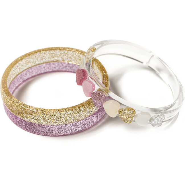 Lilies & Roses- Hearts Pearl Shades Gold Pink Glitter Bangles (Set of 3)