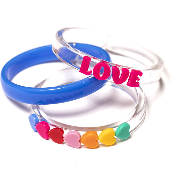 Lilies & Roses- Love & Hearts Rainbow Blue Bangles (Set of 3) - Bracelets - 2