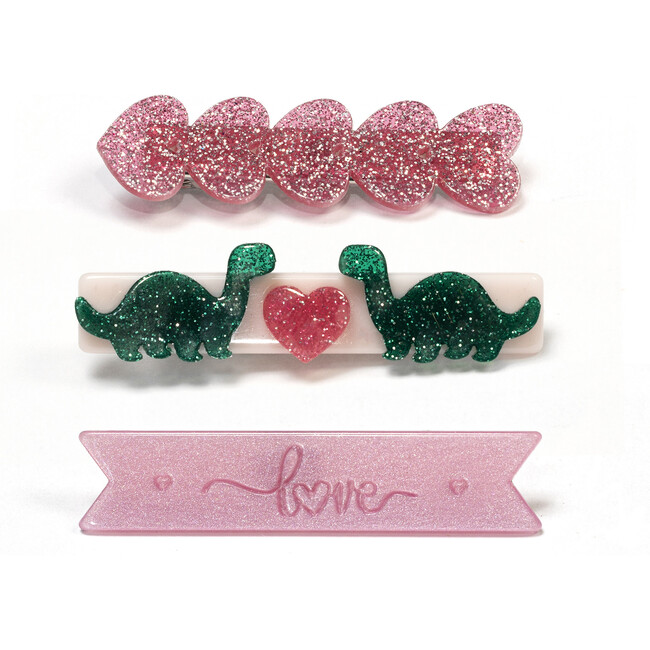 Lilies & Roses- Dinosaur Love Alligator Clips & Preciousaurus Necklace Bundle - Mixed Accessories Set - 2