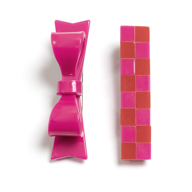 Lilies & Roses- Pink Bowtie + Checkered Love Alligator Clip