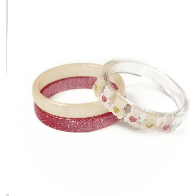 Lilies & Roses- Bear Pearl White Vintage Pink Bangles (Set of 3)