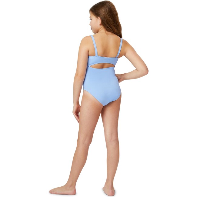 Bow Front One-Piece Swimsuit, Blue - One Pieces - 5