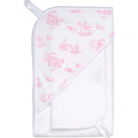 Toile Hooded Towel, Pink - Bath Towels - 1