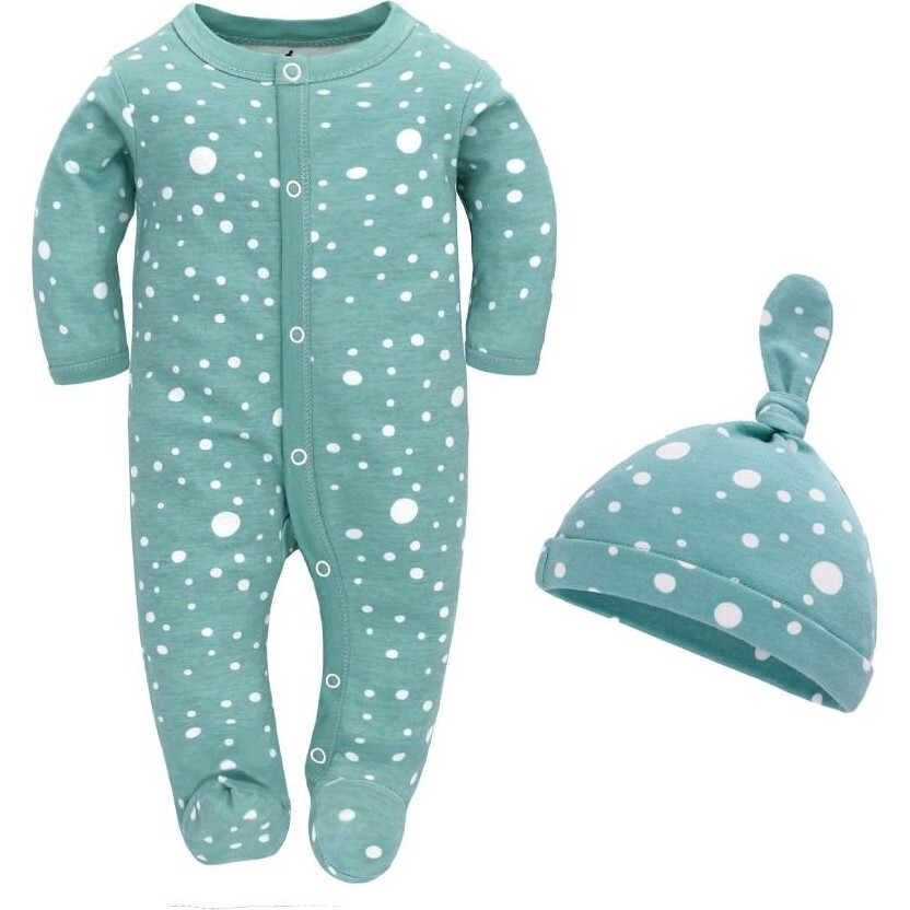 Green and White footie with Matching Hat - Mixed Apparel Set - 1