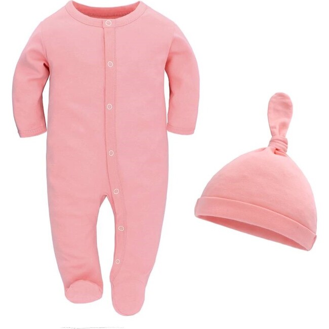 Pink Footie with Matching Hat