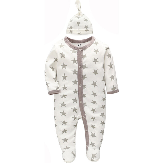Grey Stars Footie with Matching Hat - Mixed Apparel Set - 1