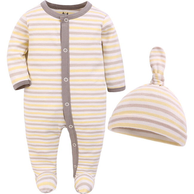 Yellow Stripes Footie with Matching Hat - Mixed Apparel Set - 1