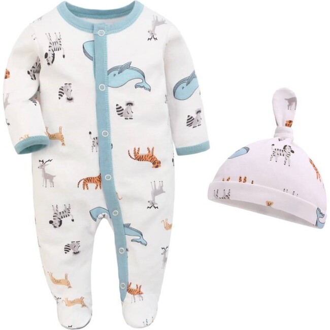 Animals Footie with Matching Hat - Mixed Apparel Set - 1