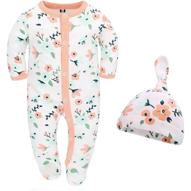 Flowers Footie with Matching Hat - Mixed Apparel Set - 1