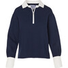 Women's Rara Rugby Button-Up Sweatshirt, Navy And White - Sweatshirts - 1 - thumbnail