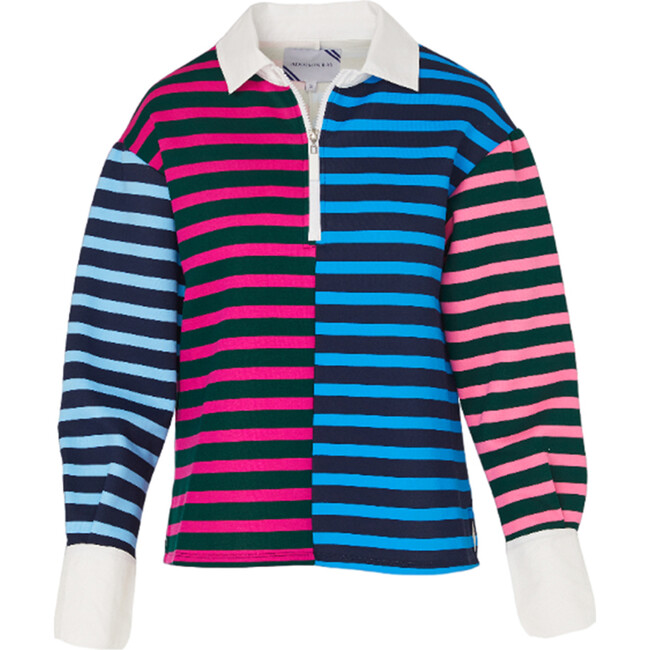 Women's Rara Rugby Button-Up Sweatshirt, Multicolor Stripes