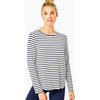 Women's Everyday Long Sleeve Tee, White And Navy Stripe - T-Shirts - 2