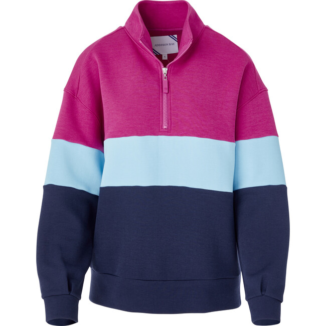Women's Varsity Quarter Zip Sweatshirt, Berry Mod And Multicolors - Sweatshirts - 1