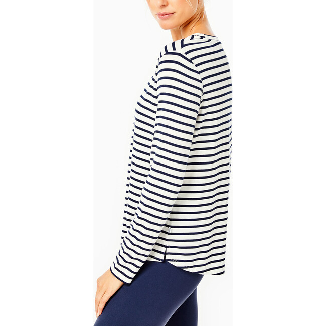 Women's Everyday Long Sleeve Tee, White And Navy Stripe - T-Shirts - 3