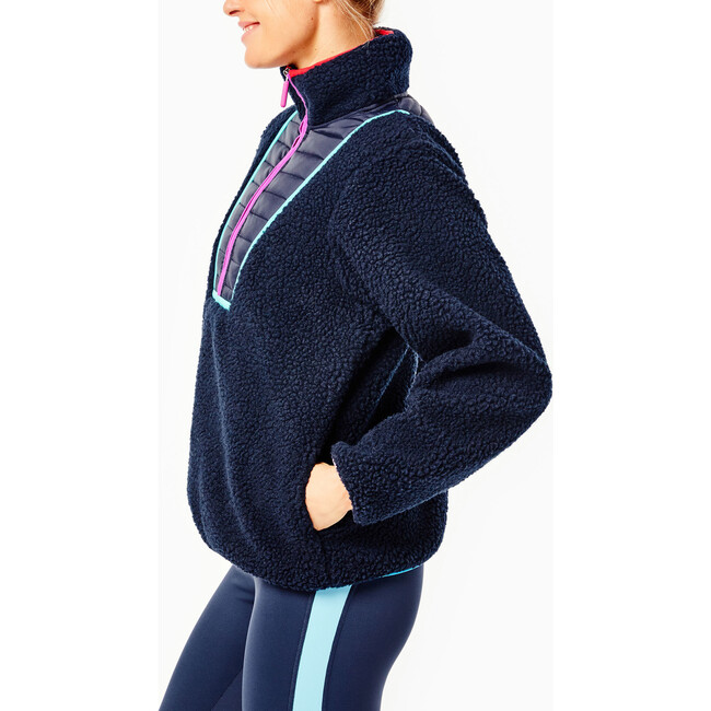 Women's Major Sherpa High Neck Zipper Pullover, Navy - Sweatshirts - 3