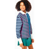 Women's Rara Rugby Button-Up Sweatshirt, Multicolor Stripes - Sweatshirts - 3