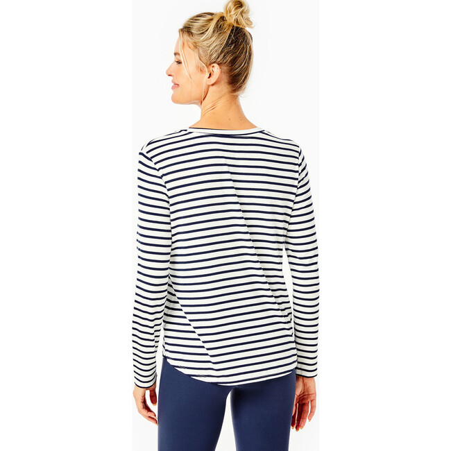 Women's Everyday Long Sleeve Tee, White And Navy Stripe - T-Shirts - 4
