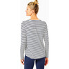 Women's Everyday Long Sleeve Tee, White And Navy Stripe - T-Shirts - 4