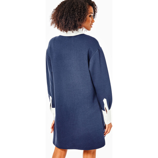 Women's Rugby Sweatshirt Mini Dress, Navy And White - Dresses - 4