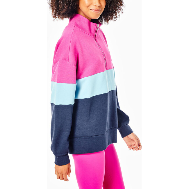 Women's Varsity Quarter Zip Sweatshirt, Berry Mod And Multicolors - Sweatshirts - 3