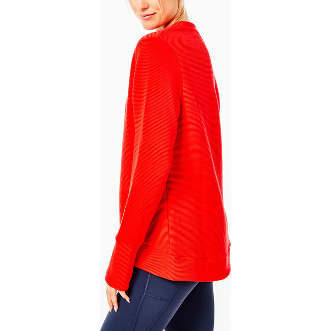 Women's Everyday Crewneck Zipper Pullover With Thumb Holes, Poppy - Sweatshirts - 3