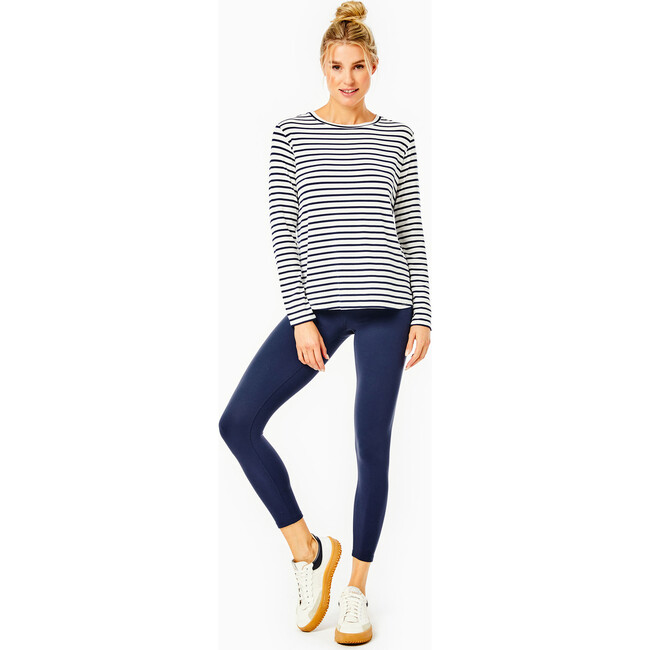 Women's Everyday Long Sleeve Tee, White And Navy Stripe - T-Shirts - 5