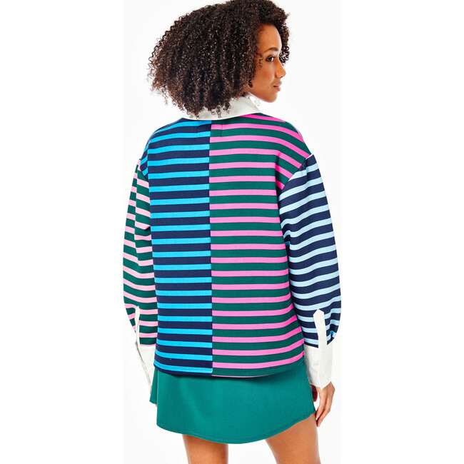 Women's Rara Rugby Button-Up Sweatshirt, Multicolor Stripes - Sweatshirts - 4