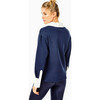 Women's Rara Rugby Button-Up Sweatshirt, Navy And White - Sweatshirts - 5