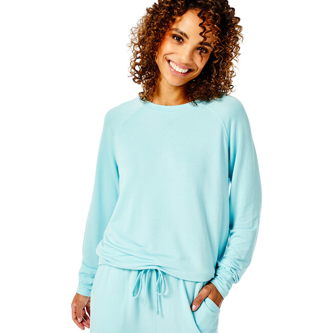 Women's Lovie Raglan Sleeve Sweatshirt, Teal - Sweatshirts - 1