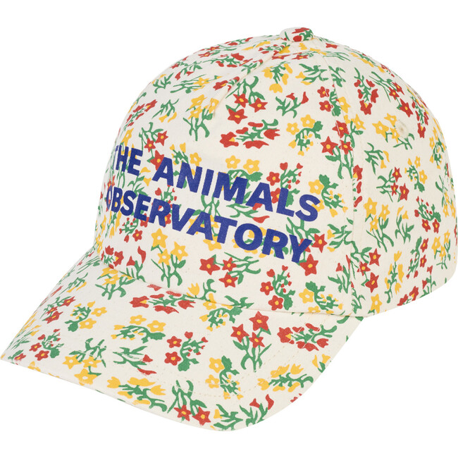 Hamster Floral Printed Cap, White - Hats - 1