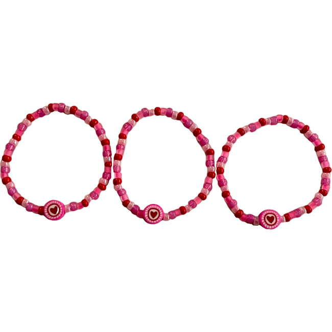 Heart Bracelet Set, Triple Pink