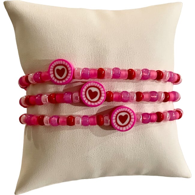 Heart Bracelet Set, Triple Pink - Bracelets - 2