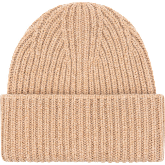 Women's Cashmere Thick Rib Beanie, Camel - Hats - 1