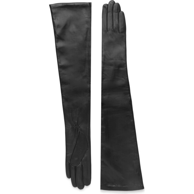 Women's Opera Length Leather Glove, Black - Gloves - 1