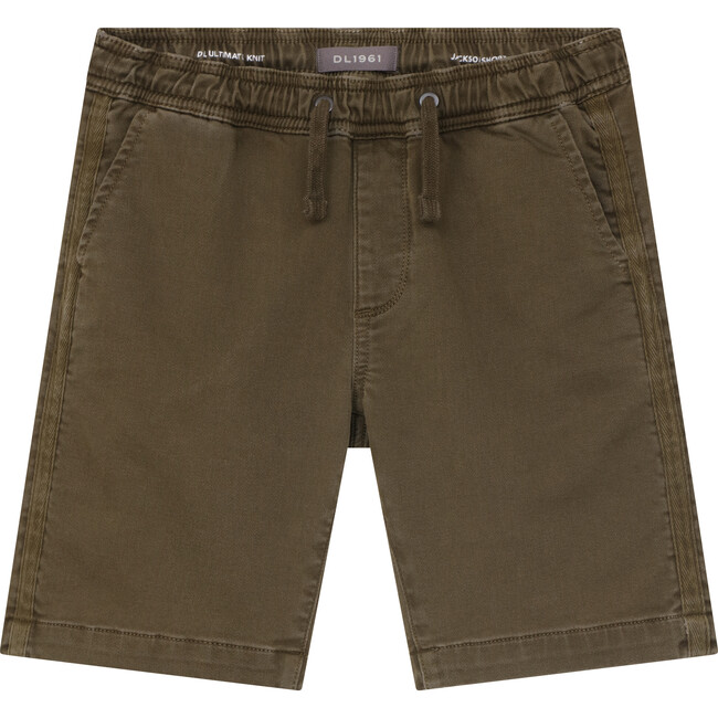 Jackson Relaxed Pull-On Denim Shorts With Drawcord, Army Green Stripe