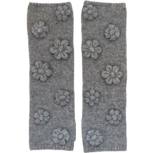 Women's Long Fingerless Gloves w. Scattered Knit Flowers