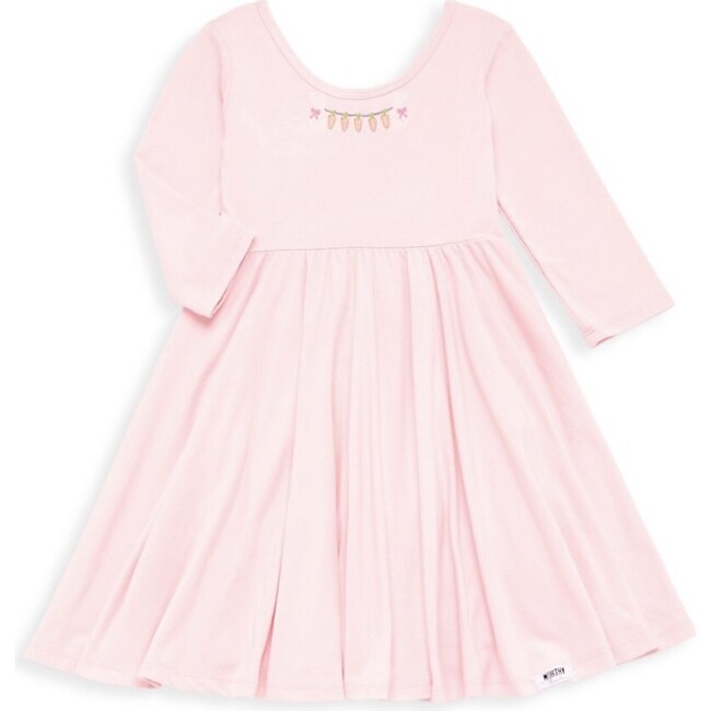 Long Sleeve Twirly Dress With Easter Embroidery, Pink - Dresses - 1