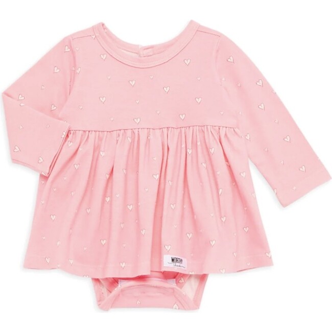 Long Sleeve Hearts Bubble Romper, Pink - Rompers - 1