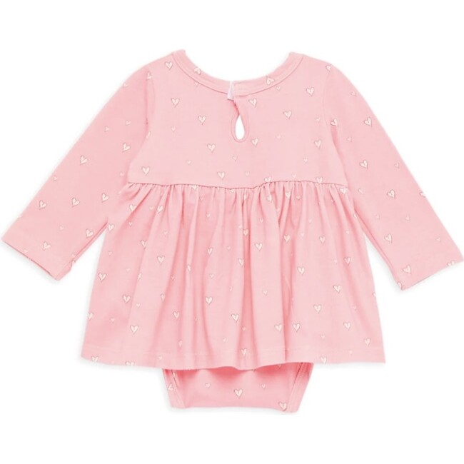 Long Sleeve Hearts Bubble Romper, Pink - Rompers - 2