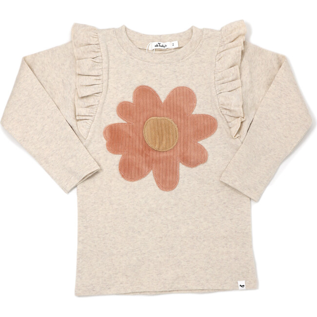 Corduroy Flower Millie Ruffle Sleeve Long Sleeve Tee, Blush And Sand