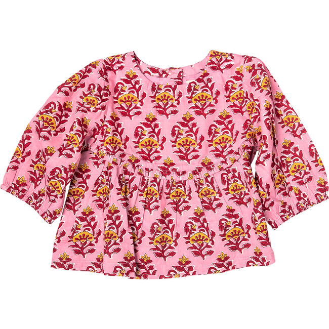 Rowan Long Sleeve Top, Pink Posey Block Print