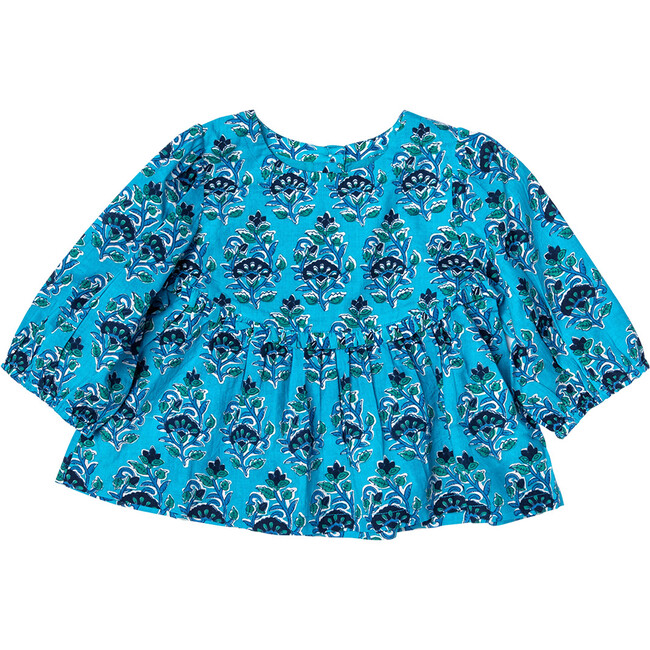 Rowan Long Sleeve Top, Azure Posey Block Print